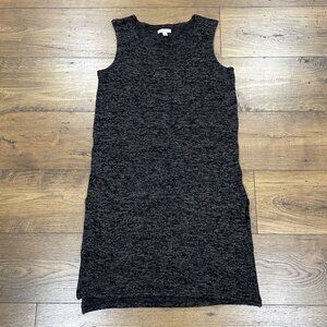 Garnet Hill Dress Womens Small Knit Sleeveless Tunic Spacedye Stretch Slit Black